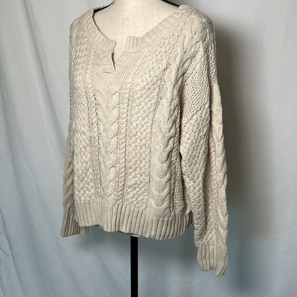 From Japan Free Size Womens Cream Fisherman Style Sweater Pullover Cable Knit